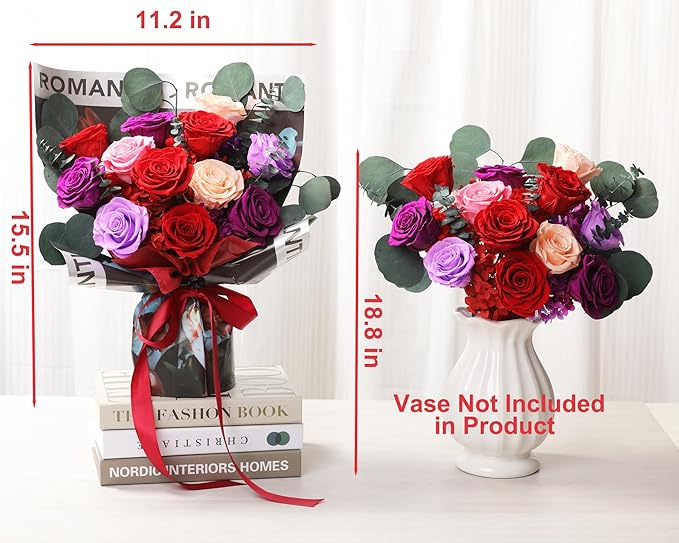 Lovenfold Flowers for Delivery Birthday Flowers Gift for Her,Preserved Flowers Bouquet 12 Roses Mixed Bouquet,Rose Gifts for Women Mom Grandma(Mixed 12 Red Roses)