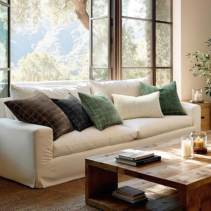 MIULEE Decorative Chenille Check Throw Pillow Covers Vintage Plaid Couch Pillows 18x18 Inch Set of 2 Neutral Boho Farmhouse Cushion Covers Modern Spring Home Decor for Sofa Bed Living Room Sage Green