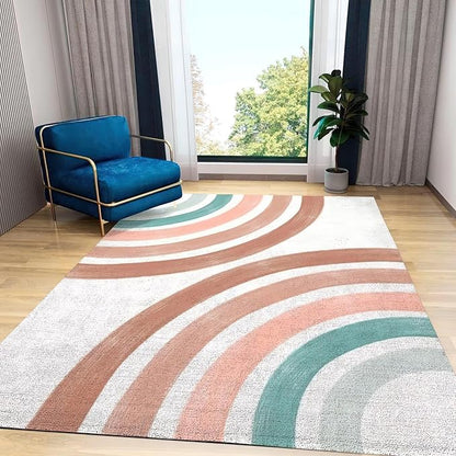 Boho Rainbow Geometric Area Rug, Nordic Rainbow Abstract Non Slip Noise Reduction Kids Rugs, Machine Washable Durable Carpet for Indoor Bedroom Living Room Office Decor Rug - 5 ft x 6 ft