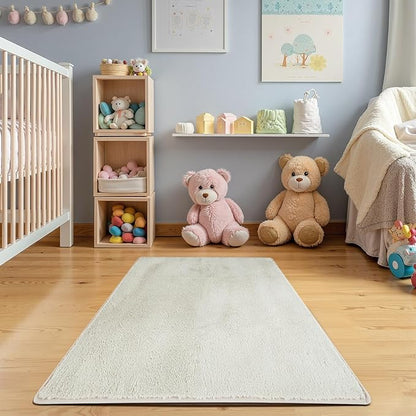 jinchan Solid Plush Area Rug 3x5 Performance Shaggy Washable Rug Indoor Soft Modern Faux Wool Cozy Non Slip Carpet for Living Room Kids Room Bedroom Dining Room Nursery Ivory