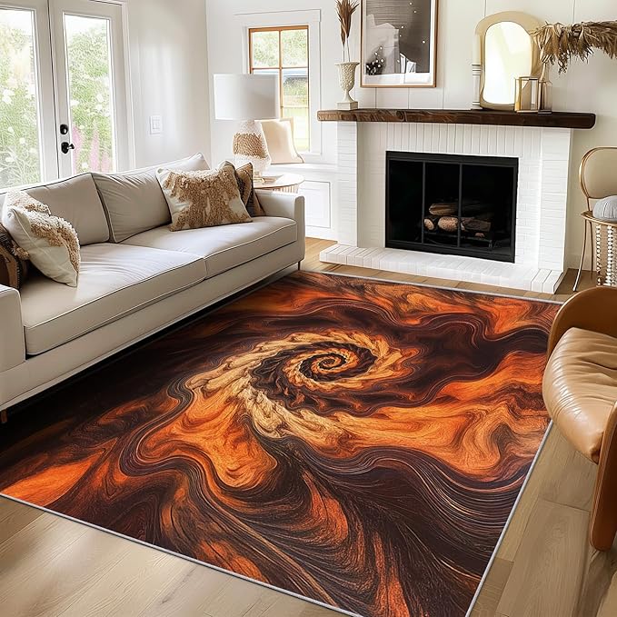 Abstract Swirl Rug 6x9, Washable Psychedelic Spiral Rugs for Living Room Bedroom, Contemporary Art Area Rug for Home Decor, Non Slip Backing Floor Carpet with Gripper - 6 x 9 ft