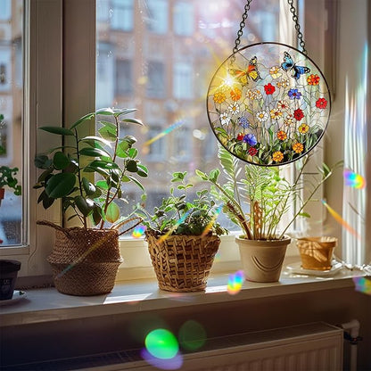 Bimkole Flower Sun Catchers Indoor Window - Wildflowers Acrylic Suncatcher Hanging Decoration for Living Room Bedroom Summer Home Balcony Outdoor Garden Ornaments Decoration 7.8x7.8 Inch