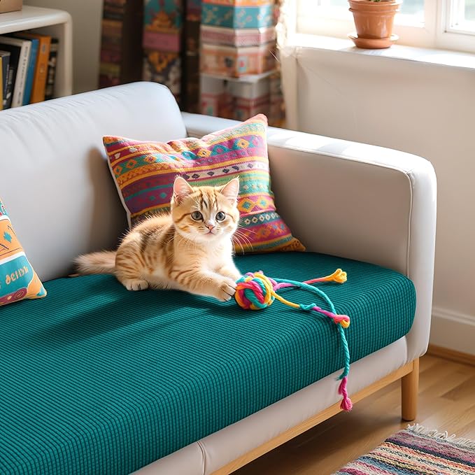 Hokway Couch Cushion Covers Stretch Cushion Covers Sofa Seat Cushion Slipcover Cushion Protector(Teal, Large)