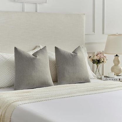 FUTEI Smoke Gray Chenille Decorative Throw Pillow Covers 16x16 Inch Set of 2,Soft Cozy Faux Linen Textured Cushion Case,Farmhouse Home Decor for Couch Living Room