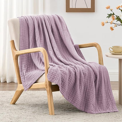 Love's cabin 6 Layer 100% Cotton Muslin Blanket, 60"x80" Twin Muslin Blanket for Couch Bed, Lightweight and Breathable Cotton Gauze for Adult, Lavender