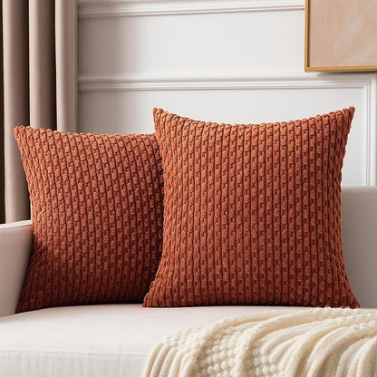 Kevin Textile 2 Packs Fall Boho Decorative Throw Pillow Covers 24x24 Inch for Living Room Couch Bed Sofa Rustic Modern Farmhouse Home Decor Soft Corduroy Square Cushion Case, Rust