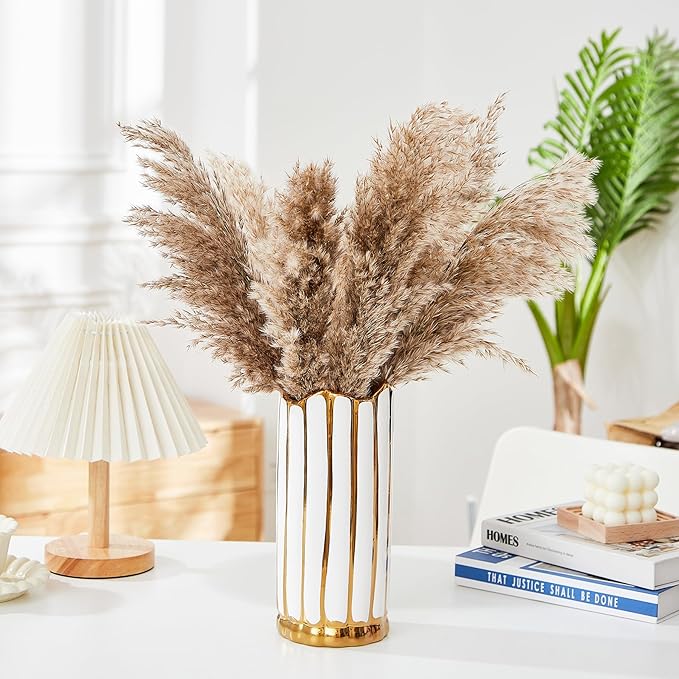 White Ceramic Flower Vase, Modern Home Decor, Large for Pampas Grass