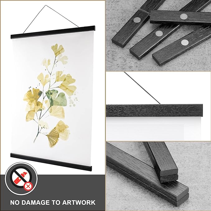 WITCOLOR Magnetic Poster Hanger Frame, 20" Wide Magnetic Hanging Frames 20x28 20x30 20x20 20x16 20x24 Magnet Poster Holder for Wall Hang Posters (Black, 2 Pack)