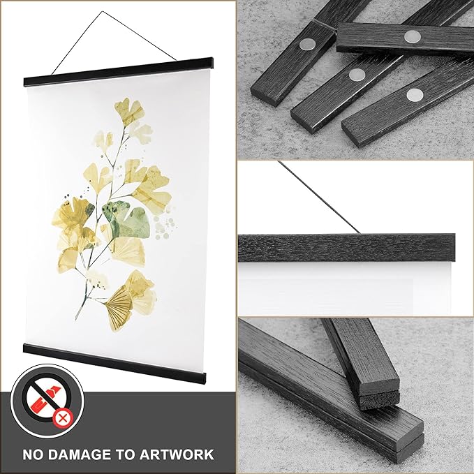 WITCOLOR Magnetic Poster Hanger Frame, 8x10 8x12 8x20 Black Poster Frames Wood Wooden Magnet Hanging Kit for Walls Print Poster Canvas Artwork Diamond Painting (2 Pack)