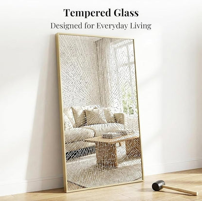 55"x30" Gold Bathroom Mirror, Metal Framed Vanity Mirror for Wall, Full Length Body Mirror for Bedroom & Closet, Modern Luxe Decor, Flush Mount