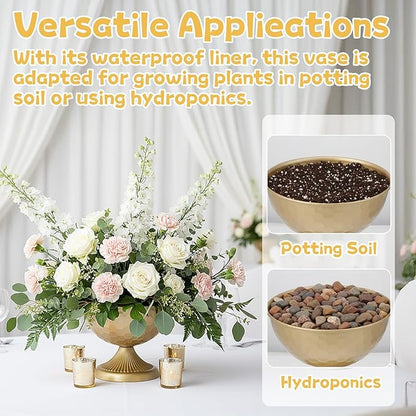 4 Pcs Gold Vases for Wedding Centerpieces, 5.9'' W x 7.3''H Gold Compote Bowl Vase Vintage Decorative Metal Vase Wedding Table Centerpieces Golds Flower Vases for Party Anniversary Reception Dinner