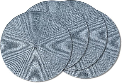 AHHFSMEI Round Braided Placemats 15 Inch Round Table Mats for Dining Tables Natural Woven Heat Resistant Place mats Set of 4 (Light Blue,4)