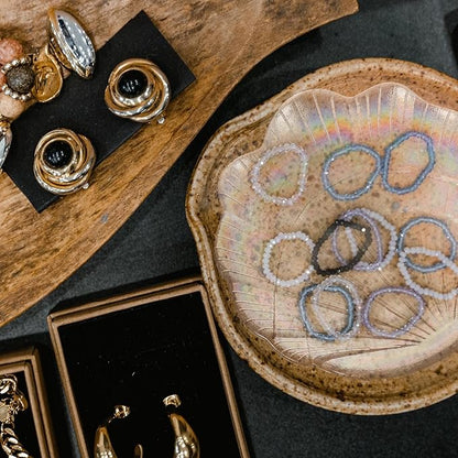 Shell-Shaped Jewelry Tray and Earrings Plate, Iridescent Glass Jewelry Storage Dish for Desktop Organization and Display
