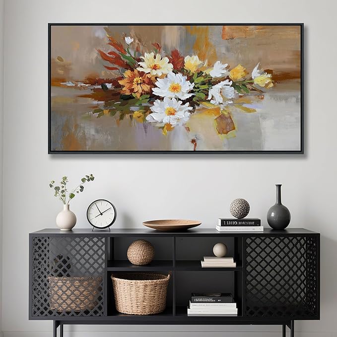 Yellow Floral Wall Art - Large Abstract Wall Art Canvas for Bedroom and Living Room - Framed Pictures for Living Room Wall Decor - Modern Artwork for Bedroom Above Bed 20×40IN