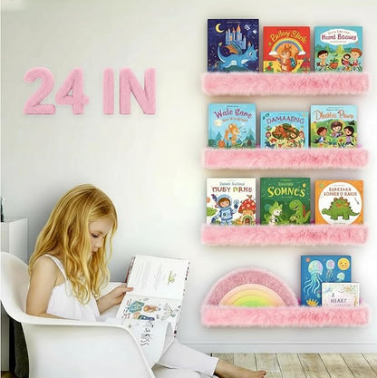 1PC Plush Bookshelf for Kids, Soft Hanging Book Display Shelf for Nursery Wall, Easy Mount Floating Bookshelf Display Organizer, Unique (Pink)