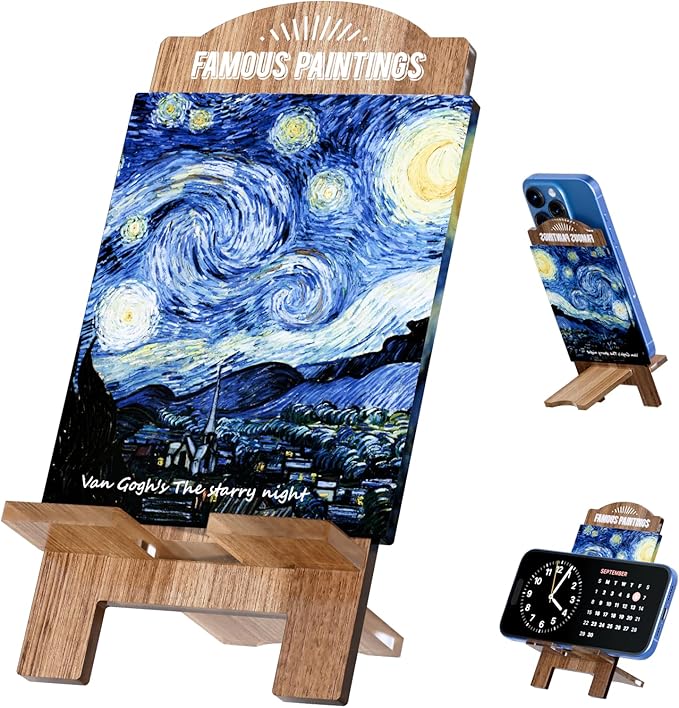 Cute and Artistic Cell Phone Stand for Desk – Multi-Functional Holder for Phones, iPads, Switch, Kindles, and Handheld Consoles.(Starry Night - Van Gogh)
