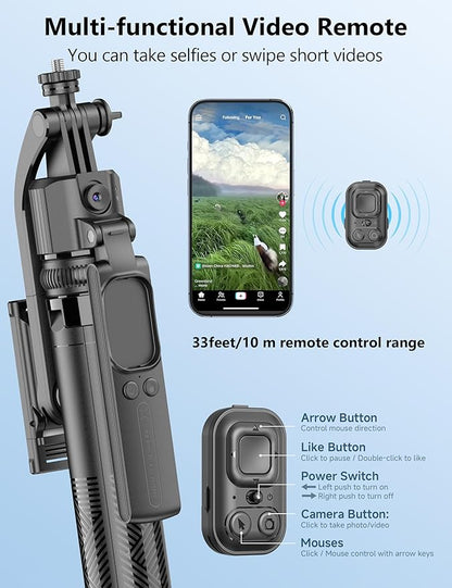 64'' Auto Face Tracking Tripod 360 Rotation with Stand, Handheld Stabilization, Aluminum Quadrapod Selfie Stick Phone Tripod with Remote Compatible with iPhone, Android for TikTok, Live Streaming