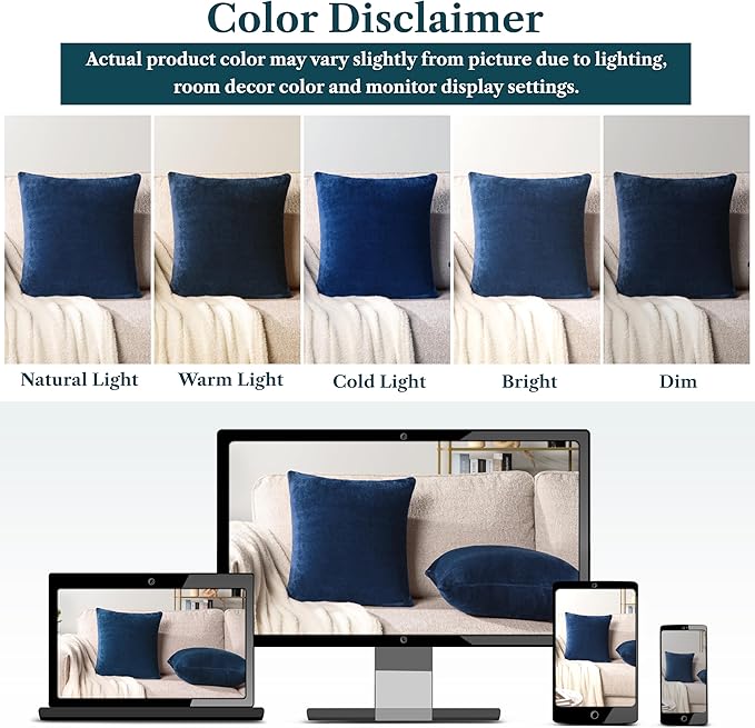 PAVILIA Navy Blue Throw Pillow Covers 20x20 Set of 2, Decorative Pillow Cases for Bed Sofa Couch, Boho Aesthetic Accent Decor Cushion for Bedroom Living Room, Velvet Square Euro Sham Covers, Dark Blue