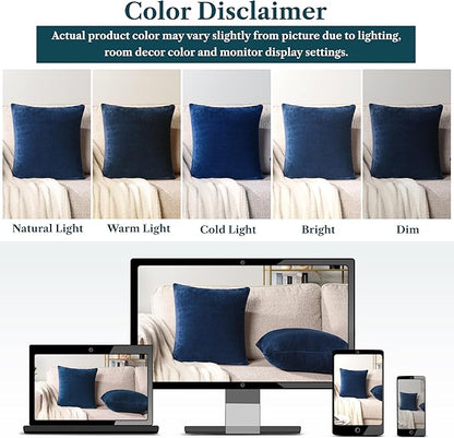 PAVILIA Navy Blue Throw Pillow Covers 20x20 Set of 2, Decorative Pillow Cases for Bed Sofa Couch, Boho Aesthetic Accent Decor Cushion for Bedroom Living Room, Velvet Square Euro Sham Covers, Dark Blue