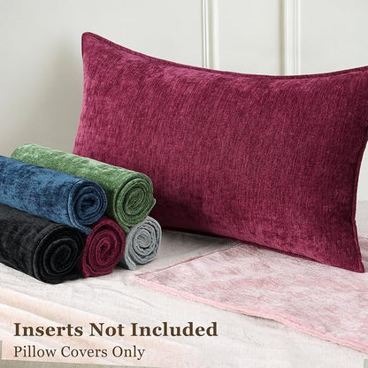 decorUhome Spring Couch Throw Pillow Covers 18x18 Set of 2, Decorative Soft Velvet Neutral Chenille Pillow Covers with Elegant Design for Sofa Bed Living Room Home Decor, Rhododendron