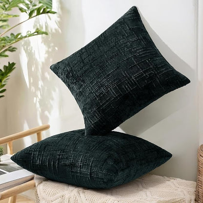 decorUhome Spring Black Chenille Euro Sham Throw Pillow Covers 24x24 Set of 2 Textured Slubby Couch Pillow Covers Farmhouse Accent Modern Neutral Decorative Pillow Cases for Bed Sofa Living Room