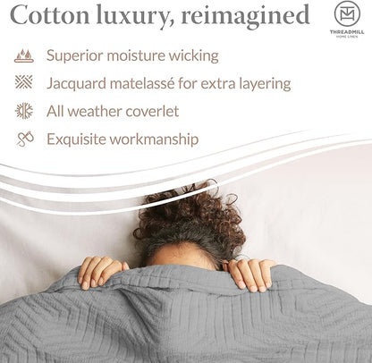 Threadmill Luxury Cotton Blankets for Twin Size Bed | All-Season 100% Cotton Twin Blanket for Bed | Aster Jacquard Lightweight, Soft & Cozy Coverlet, 350GSM, 68 x 90 inches | Scottish Grey