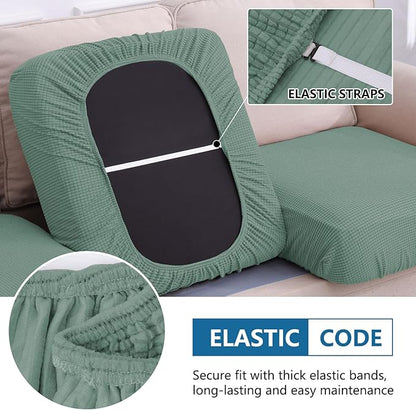 hyha Waterproof Sectional Couch Covers, Non Slip Sofa Couch Cushion Covers L Shape, Thick Stretch Jacquard Fabric, Washable Sofa Slipcovers with Elastic Bottom (1 Piece for Chaise XL, Green)