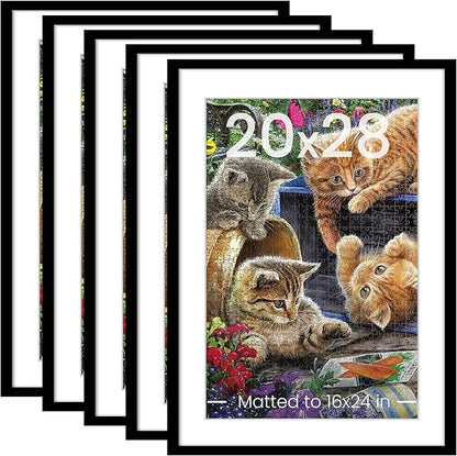 upsimples 20x28 Picture Frame Set of 5, Display Poster 16x24 with Mat or 50.8x71.1 cm Without, Wall Hanging 1000 Pieces Puzzles Frames, Black