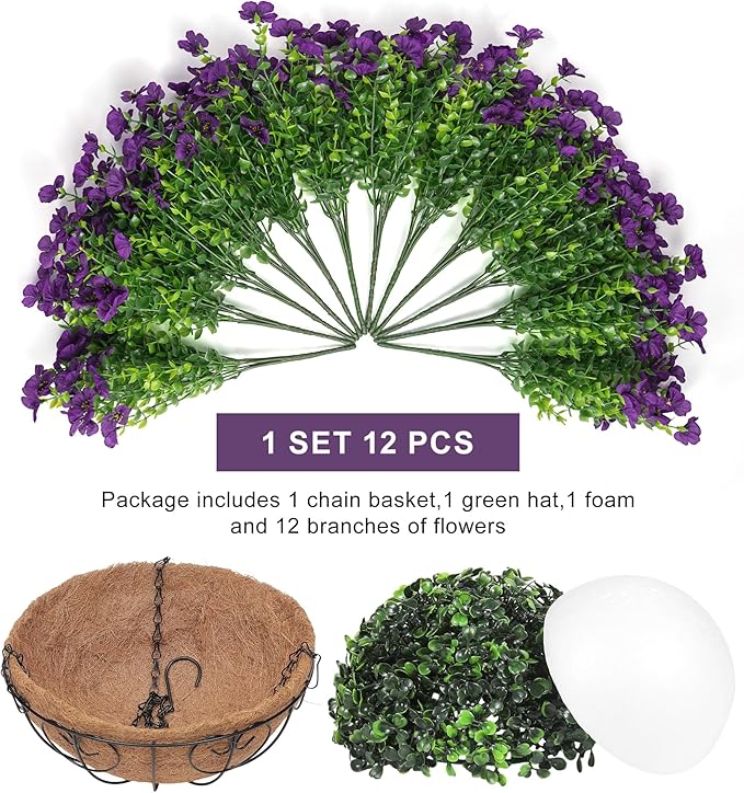 Artificial Fake Hanging Plants Flowers Basket Outdoors Outside Summer Decor, Hanging Planter with Faux Silk Daisy Flower Realistic UV Resistant for Porch Front Patio Balcony Garden Yard Spring（Purple）