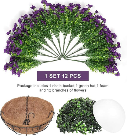 Artificial Fake Hanging Plants Flowers Basket Outdoors Outside Summer Decor, Hanging Planter with Faux Silk Daisy Flower Realistic UV Resistant for Porch Front Patio Balcony Garden Yard Spring（Purple）