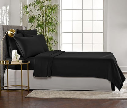 Pure Bamboo Full Sheets, Genuine 100% Organic Viscose Derived from Bamboo Bed Sheet Set, Luxuriously Soft & Cooling, Double Stitching, 2 Year Quality Promise (Full, Black)