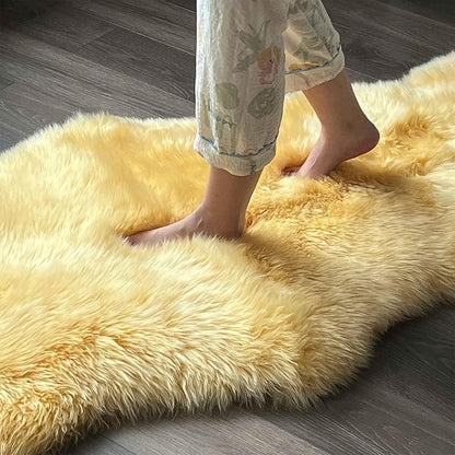 Genuine Sheepskin Rug New Zealand Luxury Lambskin Rug, Natural Fluffy Sheepskin Throw for Bedroom Living Room Children's Room - Premium Area Rug Chair Cover (Yellow, 2×6 Feet)