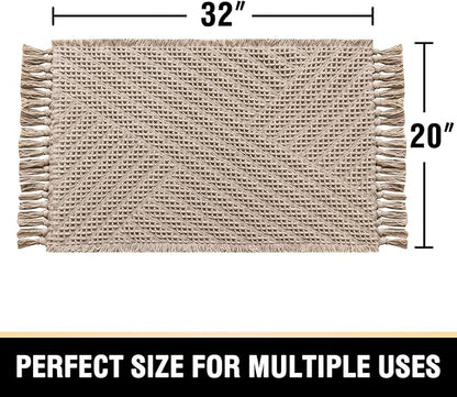 H.VERSAILTEX Waffle Bath Mat Super Absorbent Boho Bath Mat Non Slip Bath Rugs for Bathroom Floor Machine Washable Dry Fast Bathroom Rugs with Handmade Tassels, 20" x 32", Irish Cream