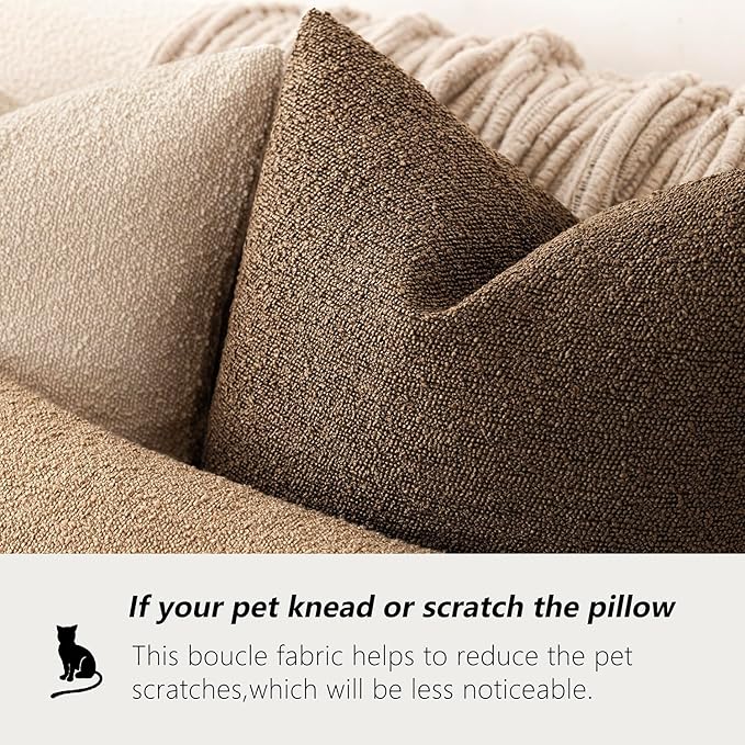 Foindtower Decorative Textured Boucle Throw Pillow Covers Accent Solid Pillow Cases Neutral Soft Cozy Couch Cushion Case for Chair Sofa Bedroom Living Room Home Decor 22x22 Inch,1PC,Chocolate