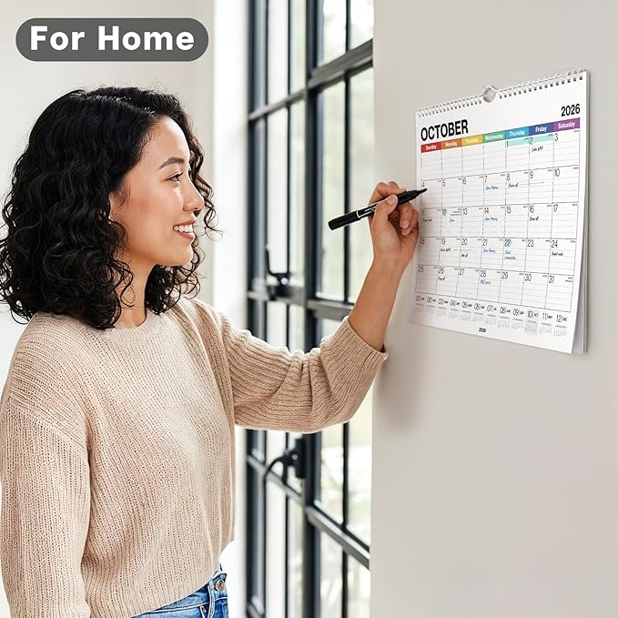 Dunwell 12x15 Wall Calendar 2026 (Colorful), Use Jan to Dec 2026, Large Lined 12 x 15 Monthly Calendar, Professional Styling for Home or Office, Premium Paper