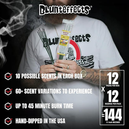 Blunteffects Hand-Dipped Incense Sticks - Premium 288-Pack Variety Set, 12 Different Scents, 11" Long, USA-Made Aromatherapy with Long Burn Time (12 Pack, 144 Total Sticks)