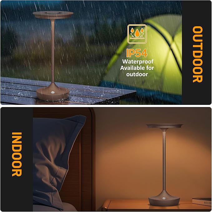 LED Cordless Table Lamps Rechargeable - Outdoor 6000mAh Battery Operated Portable Tables Light 3 Color Stepless Dimming Lamp with Memory Function for Patio Restaurant Dining Rust