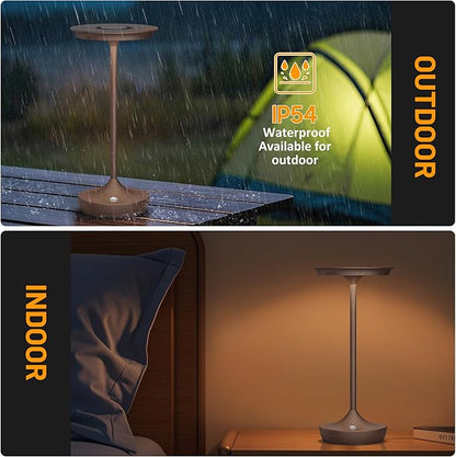 LED Cordless Table Lamps Rechargeable - Outdoor 6000mAh Battery Operated Portable Tables Light 3 Color Stepless Dimming Lamp with Memory Function for Patio Restaurant Dining Rust