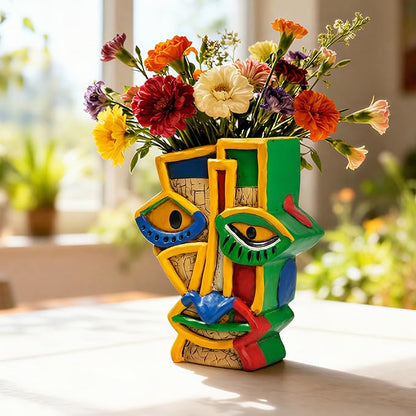 Abstract Face Planters Pots,Unique Head Planter for Indoor Plants,Resin Picasso Flowerpot with Drainage Hole,Cute Plant Pots for Outdoor Garden Decor & Home Art Decoration