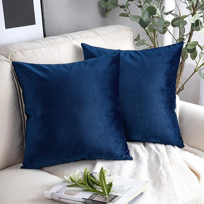 Phantoscope Pack of 2 Velvet Decorative Throw Pillow Covers Soft Solid Square Cushion Case for Couch Navy Blue 26 x 26 inches 65 x 65 cm