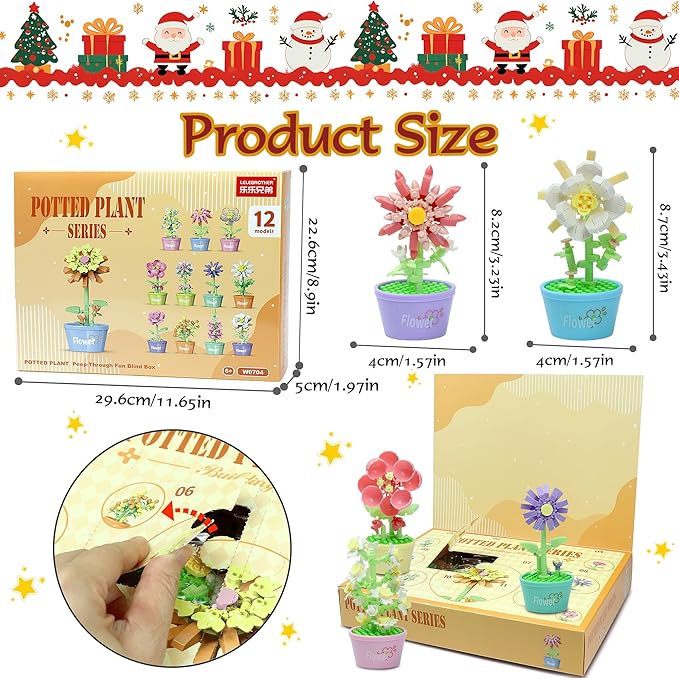 12 Days Advent Calendar 2025 Kids, 12 Packs Flower Building Blocks Set, Advent Calendar 2025 Boys for 6+ Years Old, Christmas Gifts for Girls and Boys, Party Favors (Flower Pot)