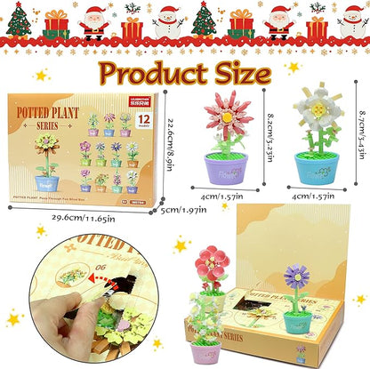 12 Days Advent Calendar 2025 Kids, 12 Packs Flower Building Blocks Set, Advent Calendar 2025 Boys for 6+ Years Old, Christmas Gifts for Girls and Boys, Party Favors (Flower Pot)