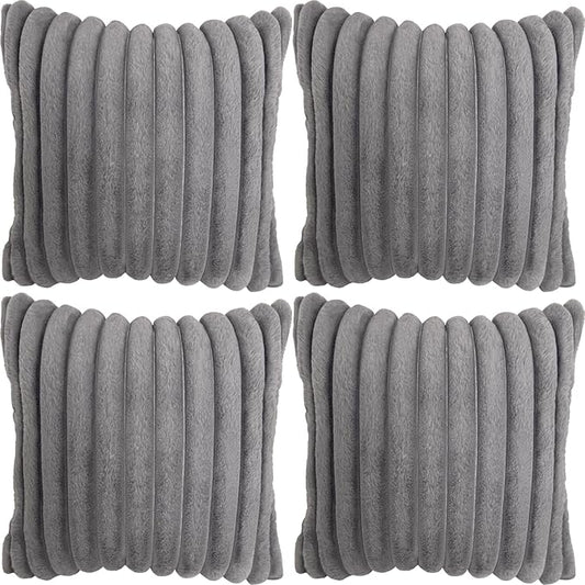 4 Pack 18x18 Pillow Cover Velvet Pillow Covers, Faux Fur Square Throw Pillow Covers for Living Room Decorations Throw Pillow Case, Throw Pillow Cover Cushion Cover for Home Sofa Bedroom Car, Grey