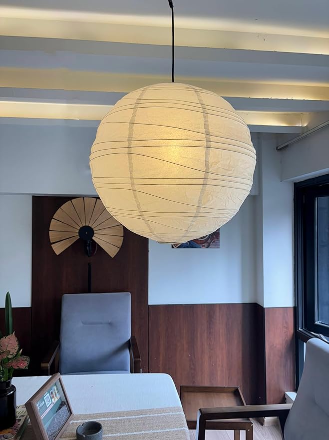 Hytsoeee(19.69Inch) Paper Lamp Shade,White Spherical Large Paper Lantern,Handmade Lantern Pendant Light Shade for Home Indoor Ceiling Light Decor,Such as Living Room, Bedroom