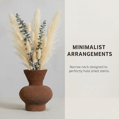 5.5IN Small Rustic Ceramic Flower Vase Home Decor, Vintage Stoneware Clay Pottery Terracotta Textured for Modern Farmhouse, Living Room, Office Desk Table Shelf(Brown)