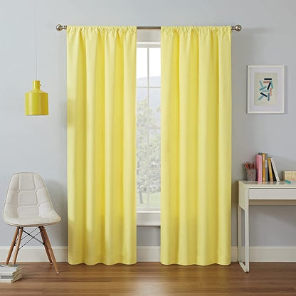 ECLIPSE Kendall Modern Blackout Thermal Rod Pocket Window Curtain for Bedroom or Living Room (1 Panel), 42" x 54", Lemon