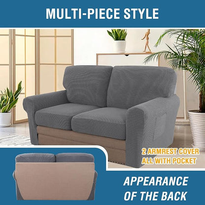 H.VERSAILTEX Multi-Pieces Sofa Covers Stretch Couch Covers Form Fitted Seats and Back Cushions Covers (2 Seat Covers Plus 2 Back Cushion Covers, Bonus 2 Armrest Covers), Grey