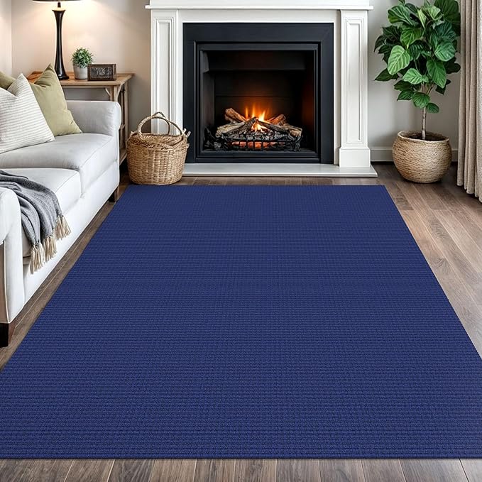 IOHOUZE Washable Area Rug 5x7 Non Slip Rugs for Living Room, Dining Room Rugs Bedroom Rug, Woven Braided Indoor Floor Carpet for Living Room Nursery Office, Royal Blue/Navy