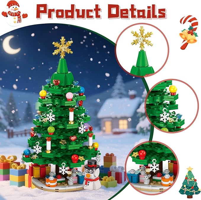 Advent Calendar 2025 Building Blocks Set - 24-Day Christmas Countdown Calendar - Santa Sleigh Christmas Tree Decorations Gifts for Kids Boys & Girls and Adults(912PCS)