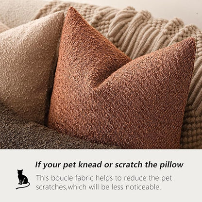 Foindtower Decorative Textured Boucle Throw Pillow Covers Accent Solid Pillow Cases Neutral Soft Cozy Couch Cushion Case for Chair Sofa Bedroom Living Room Home Decor 18x18 Inch,1PC,Burnt Orange Hazel